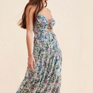 ASTR The Label Brandy Cut Out Maxi Dress SZ XS Blue Floral Women’s